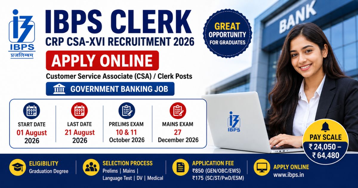 IBPS Clerk CRP CSA-XVI Recruitment 2026